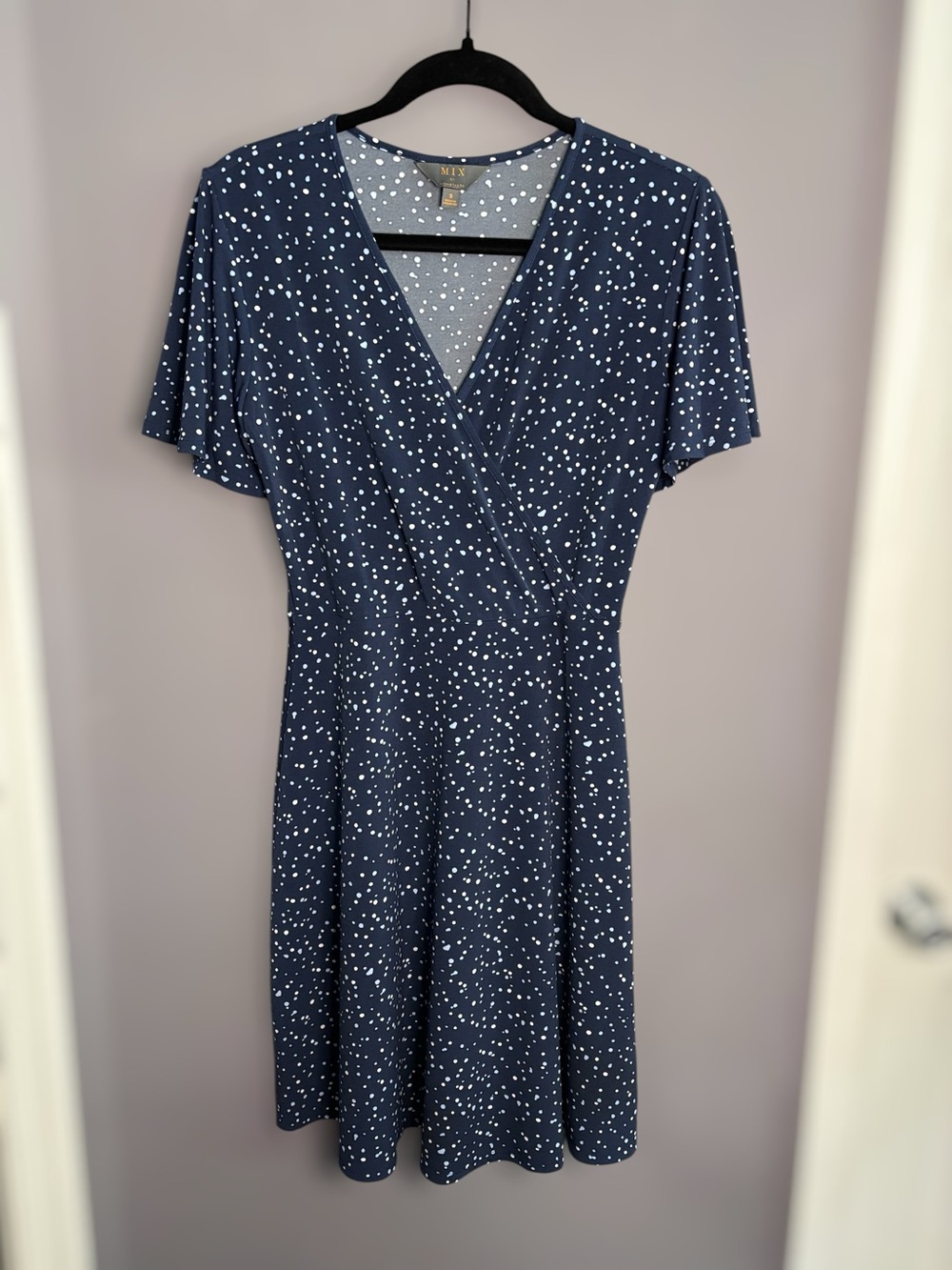 Mix by 41 Hawthorne Navy Polka Dot Faux Wrap Dress Small